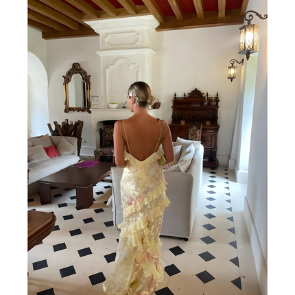 Orlina | Dames Maxi Jurk | Met Ruches Open Rug