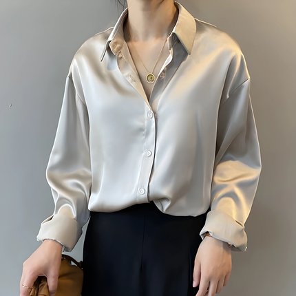 Maris | Dames Blouse | Losvallend met Open Kraag en Opstroopbare Mouwen