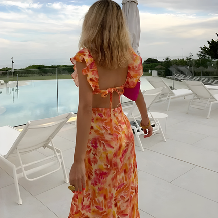 Pia | Dames Maxi Jurk | Met Ruches V-hals
