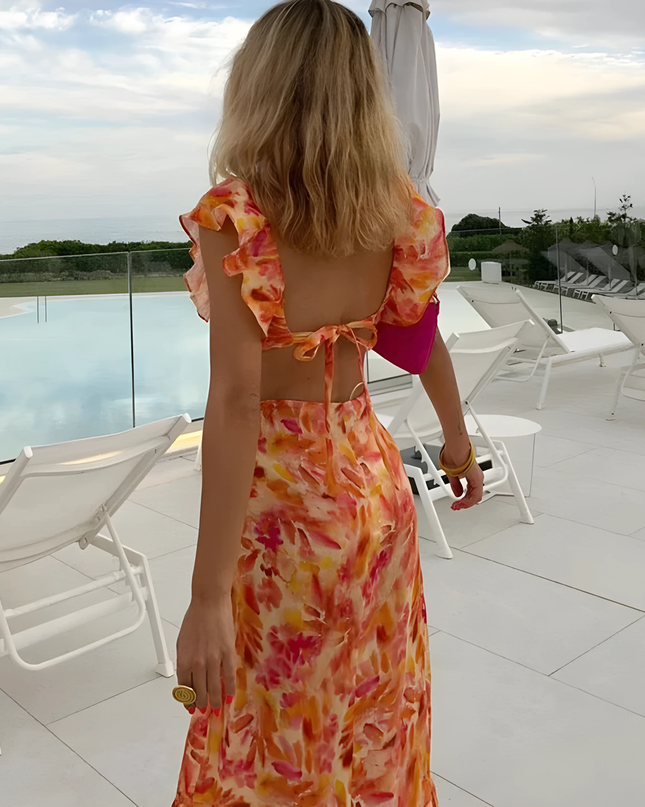 Pia | Dames Maxi Jurk | Met Ruches V-hals