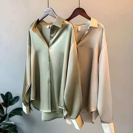Maris | Dames Blouse | Losvallend met Open Kraag en Opstroopbare Mouwen