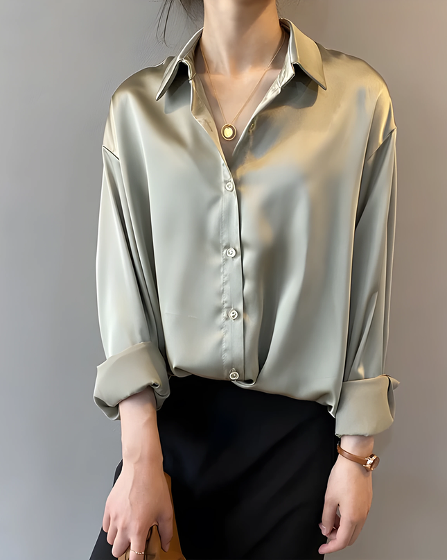Maris | Dames Blouse | Losvallend met Open Kraag en Opstroopbare Mouwen